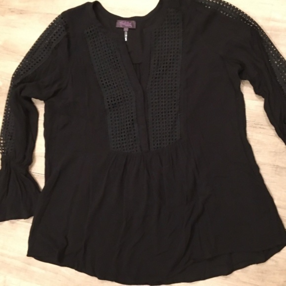Hale Bob Black Boho Top 1X NWT